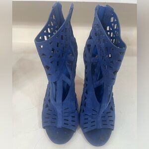Brian Atwood Blue Suede laser cut heels size 7